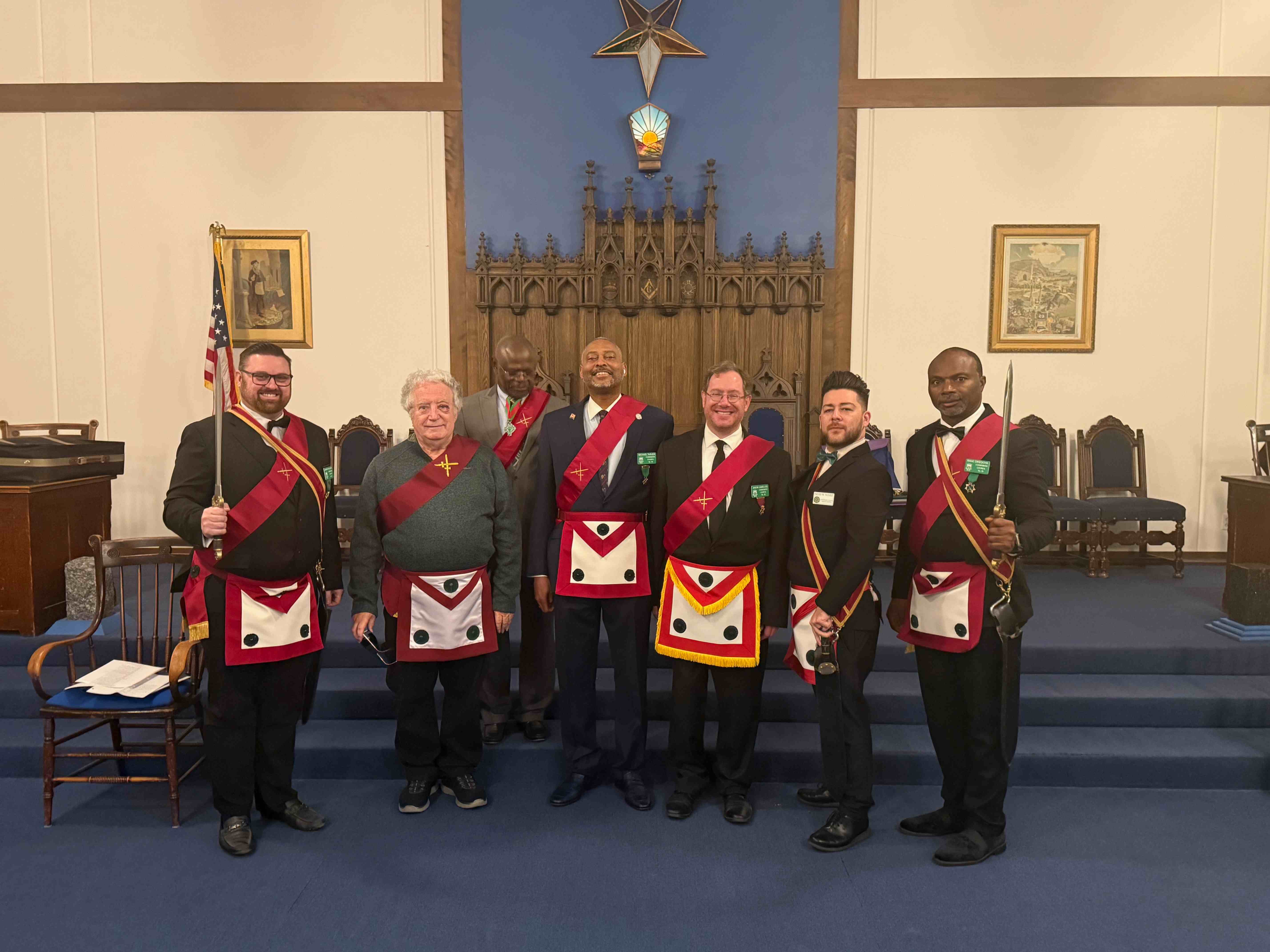 Knight Masons group photo with ceremonial regalia